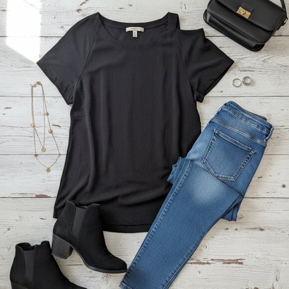 Chico's Tops - NWT Chico's Black Sing Cold Shoulder Top Womens 2 Short Sleeve Shirt